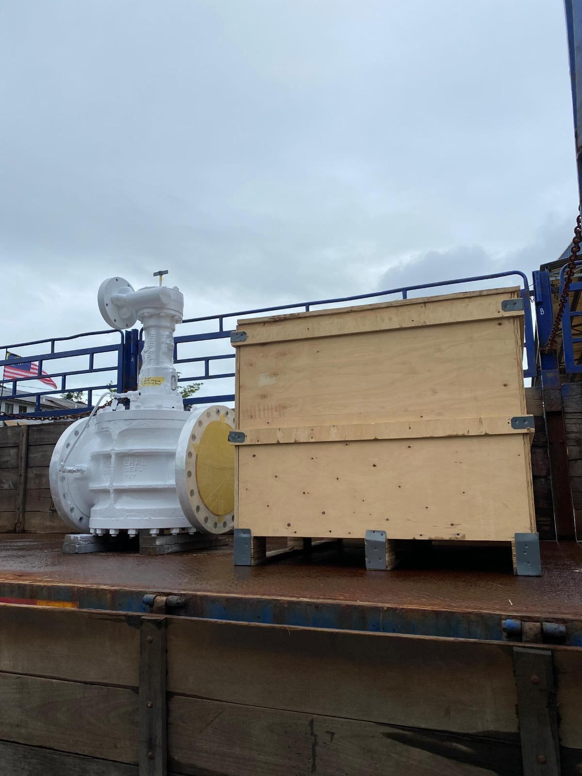 Valve crated for delivery on a truck